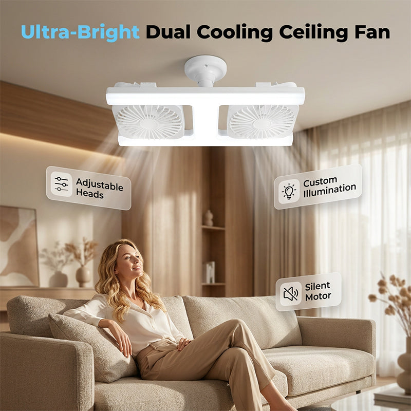 🌬️✨Ventilador de techo doble cabezal con luz LED – diseño moderno con control remoto para sala y dormitorio