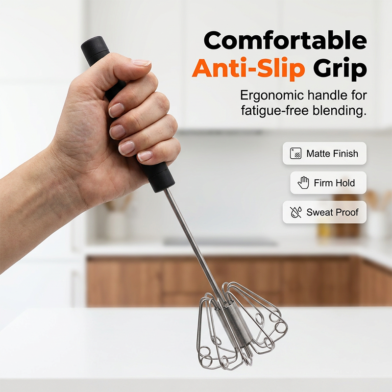 🍳¡Práctico ayudante de cocina! Batidor de presión con mango antideslizante, resistente a la oxidación y duradero a bajo precio.