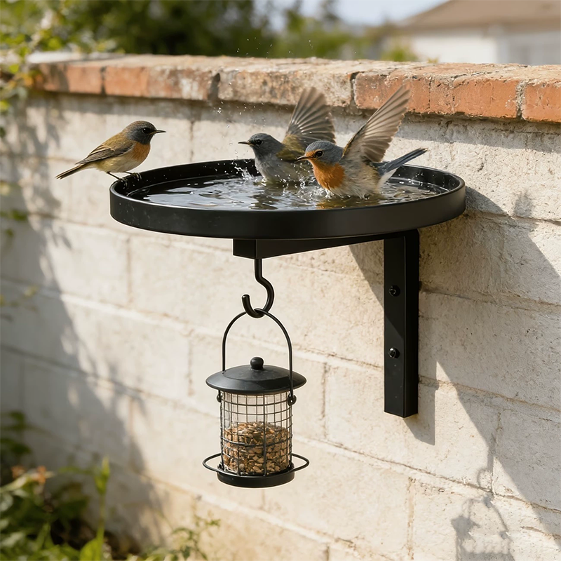 Bañera para Aves Metálica de Pared – Acabado Bronce Antiguo 🐦🛁🧱🏡