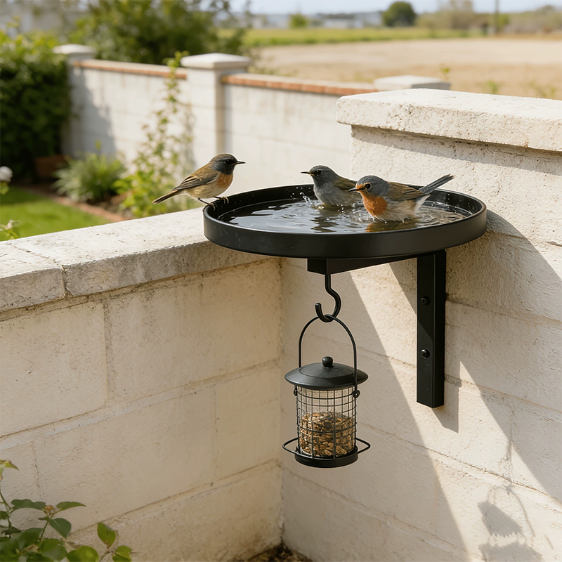 Bañera para Aves Metálica de Pared – Acabado Bronce Antiguo 🐦🛁🧱🏡