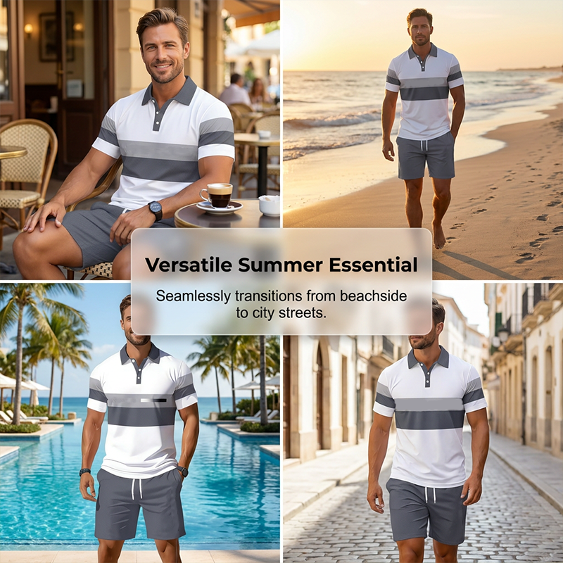 👕 Conjunto de camisa y pantalones cortos 2 piezas para hombre – cómodo, transpirable y versátil para verano, ocio y viajes ☀️🩳
