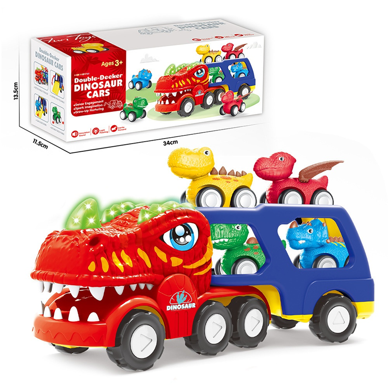 🚛 Camión juguete transportador de dinosaurios de dos pisos