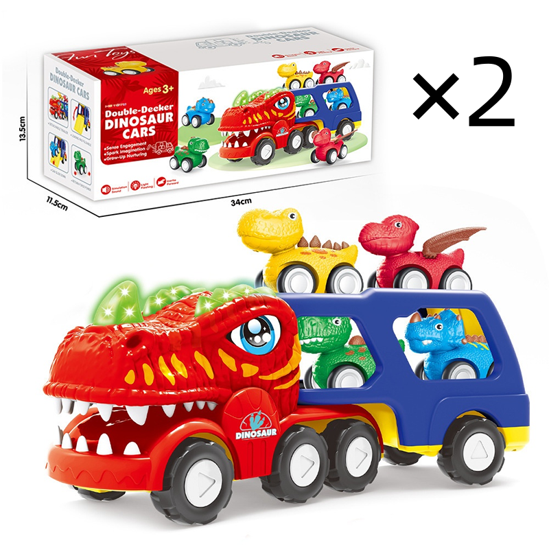 🚛 Camión juguete transportador de dinosaurios de dos pisos