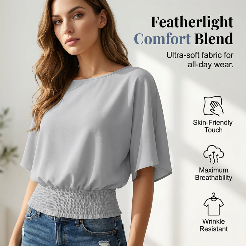 Blusa de manga dolman para mujer con cinturón fruncido