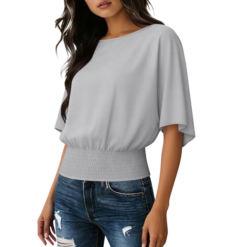 Blusa de manga dolman para mujer con cinturón fruncido