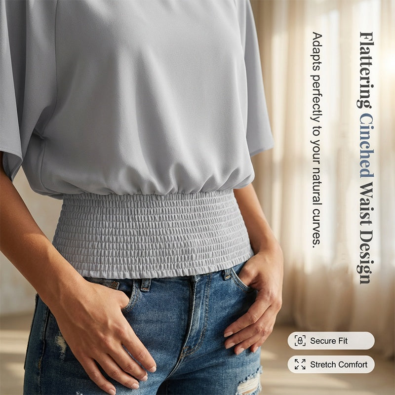Blusa de manga dolman para mujer con cinturón fruncido