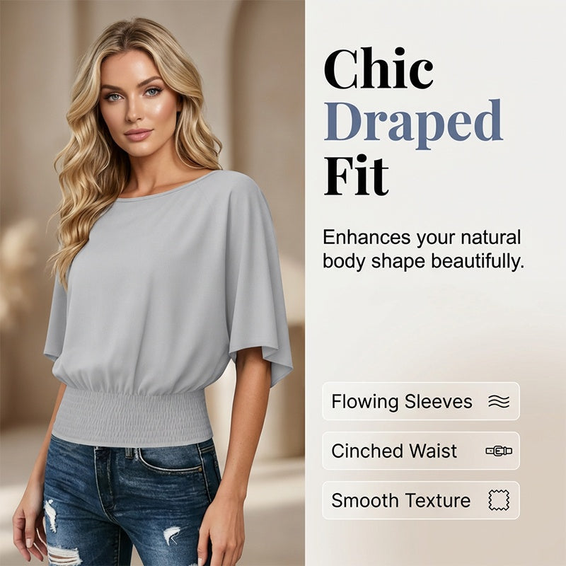 Blusa de manga dolman para mujer con cinturón fruncido