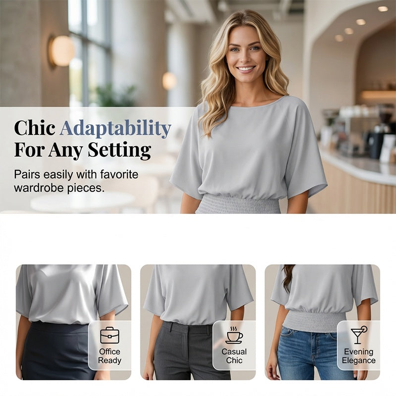Blusa de manga dolman para mujer con cinturón fruncido