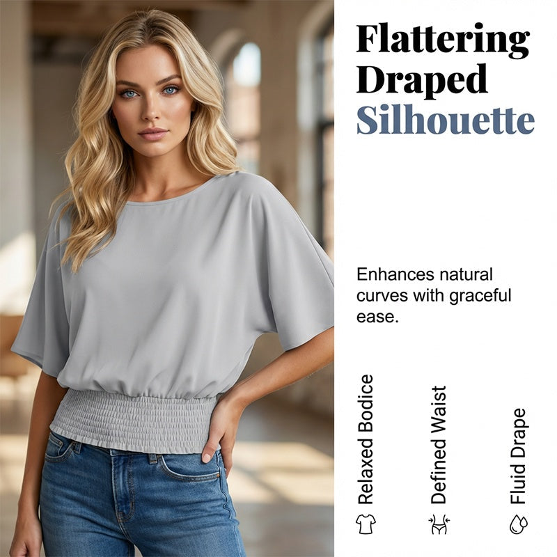 Blusa de manga dolman para mujer con cinturón fruncido