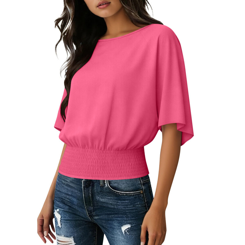 Blusa de manga dolman para mujer con cinturón fruncido