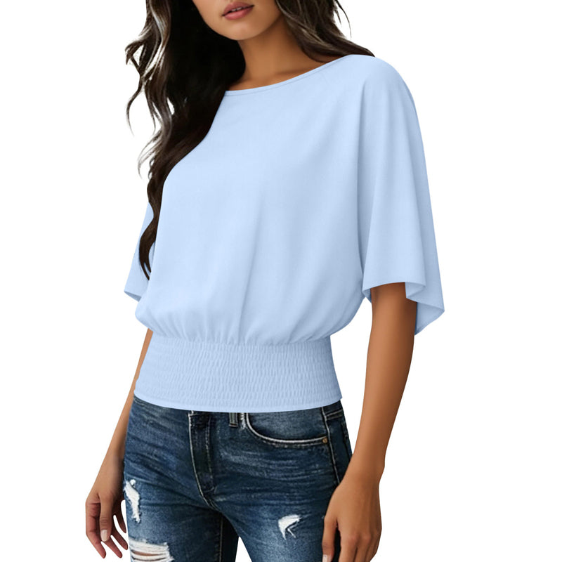 Blusa de manga dolman para mujer con cinturón fruncido