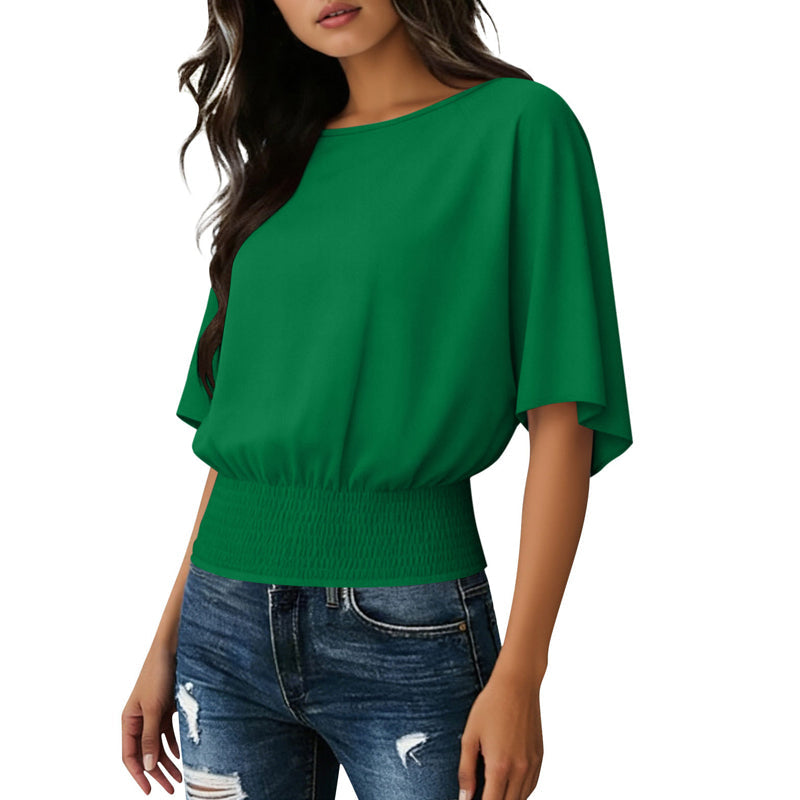 Blusa de manga dolman para mujer con cinturón fruncido