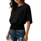 Blusa de manga dolman para mujer con cinturón fruncido