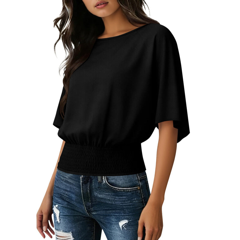Blusa de manga dolman para mujer con cinturón fruncido