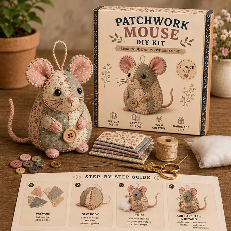⏳OFERTA POR TIEMPO LIMITADO 50% DE DESCUENTO🐭🧵 Kit para hacer un ratón patchwork