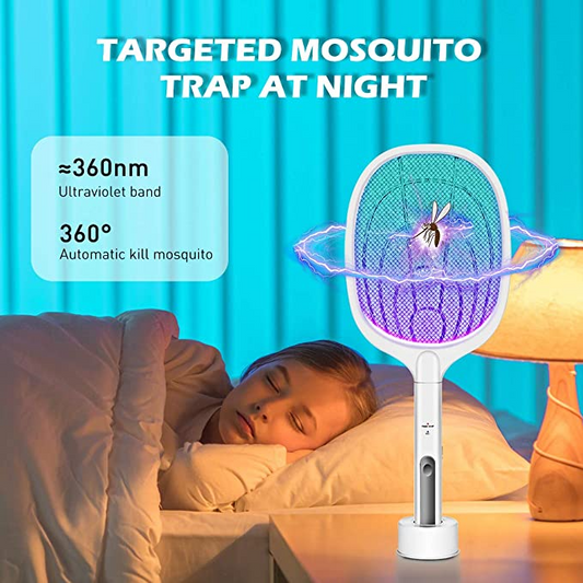 Matamosquitos eléctrico 2 en 1 🦟 | ⚡ Alto voltaje 3000V | 🧴 Soporte manos libres | 🏠 Cocina, terraza y camping