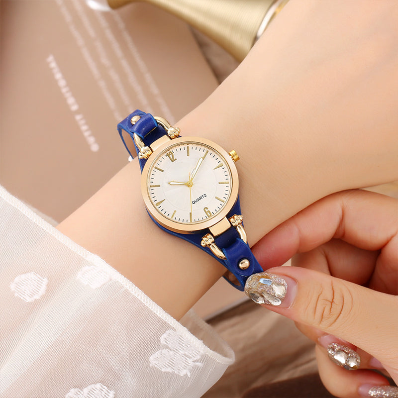 Reloj de mujer elegante de banda fina, reloj de pulsera de cuero vintage de cuarzo
