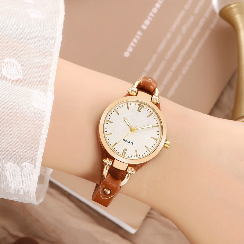 Reloj de mujer elegante de banda fina, reloj de pulsera de cuero vintage de cuarzo