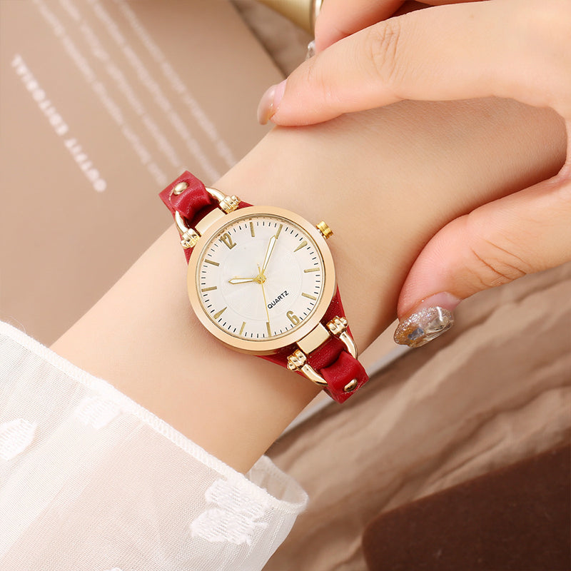 Reloj de mujer elegante de banda fina, reloj de pulsera de cuero vintage de cuarzo