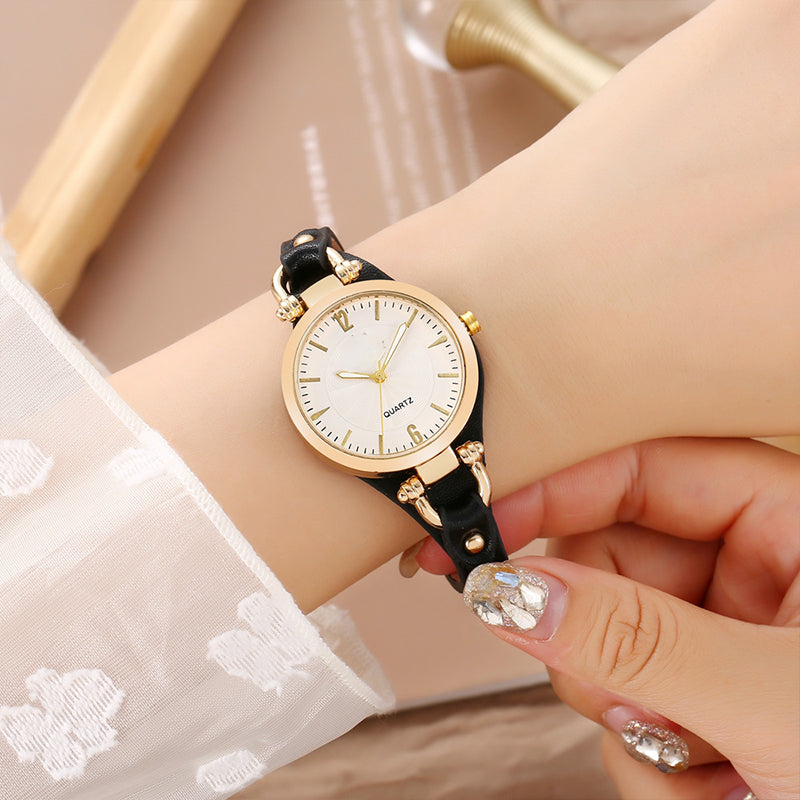 Reloj de mujer elegante de banda fina, reloj de pulsera de cuero vintage de cuarzo