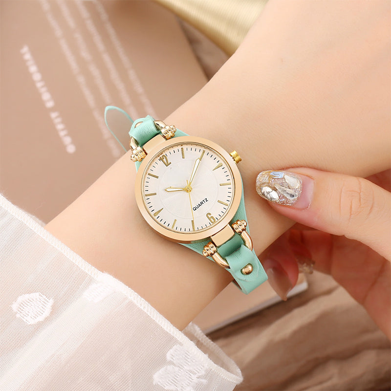 Reloj de mujer elegante de banda fina, reloj de pulsera de cuero vintage de cuarzo