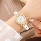 Reloj de mujer elegante de banda fina, reloj de pulsera de cuero vintage de cuarzo