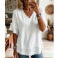 💖¡ÚLTIMO DÍA DE OFERTA !!💖 Camiseta boho de cuello en V para mujer con bordes desgastados 🌿 – Corte holgado, top veraniego transpirable de algodón suave 👚