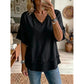 💖¡ÚLTIMO DÍA DE OFERTA !!💖 Camiseta boho de cuello en V para mujer con bordes desgastados 🌿 – Corte holgado, top veraniego transpirable de algodón suave 👚
