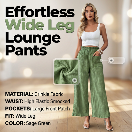 👖 ¡50% DE DESCUENTO AHORA!🌿 Pantalones casuales unisólidos para mujer, corte holgado – tiro alto, pierna ancha y textura arrugada – Pantalones cómodos para descanso ✨