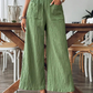 👖 ¡50% DE DESCUENTO AHORA!🌿 Pantalones casuales unisólidos para mujer, corte holgado – tiro alto, pierna ancha y textura arrugada – Pantalones cómodos para descanso ✨