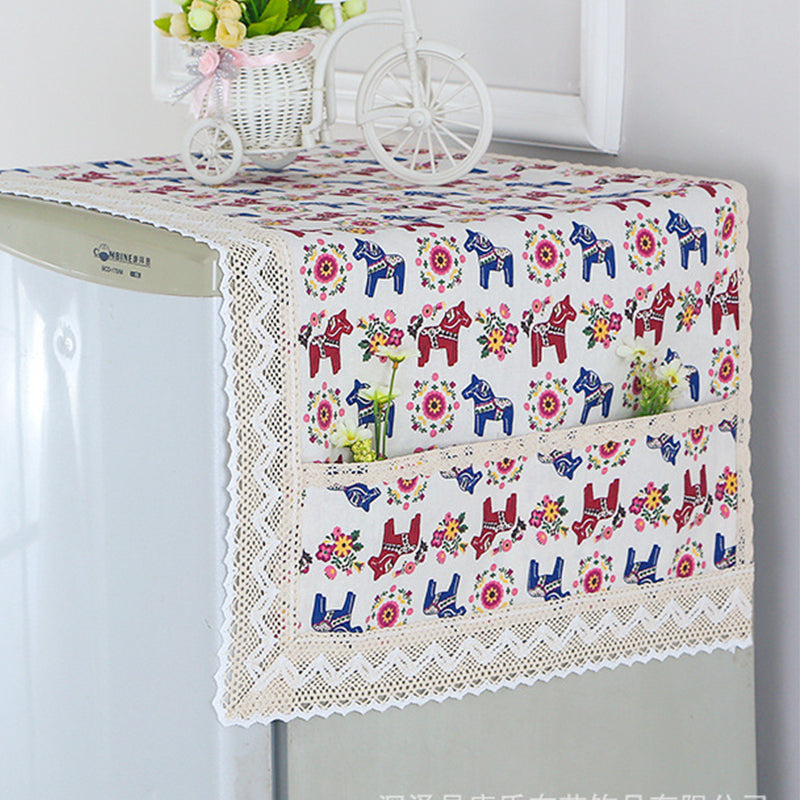 ✨ Funda antipolvo de algodón y lino para nevera con bolsillos