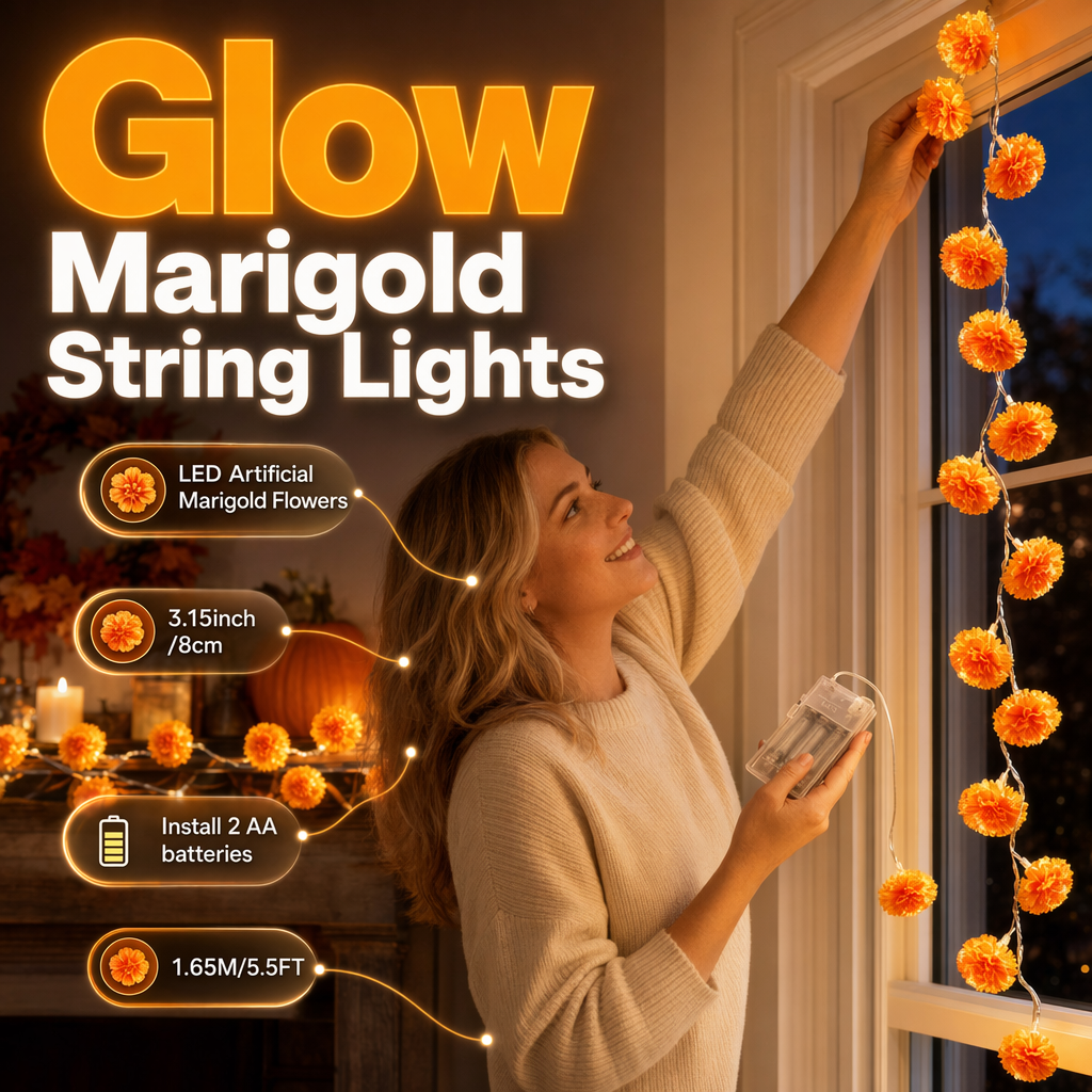 🌼 Guirnalda Luminosa de Caléndula – Brillo Naranja Tradicional para un Día de los Muertos lleno de Memoria y Color ✨🕯️