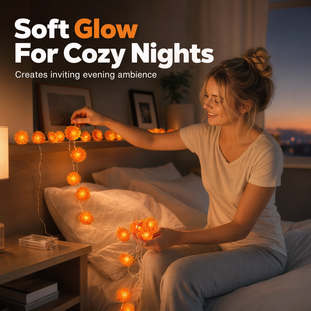 🌼 Guirnalda Luminosa de Caléndula – Brillo Naranja Tradicional para un Día de los Muertos lleno de Memoria y Color ✨🕯️