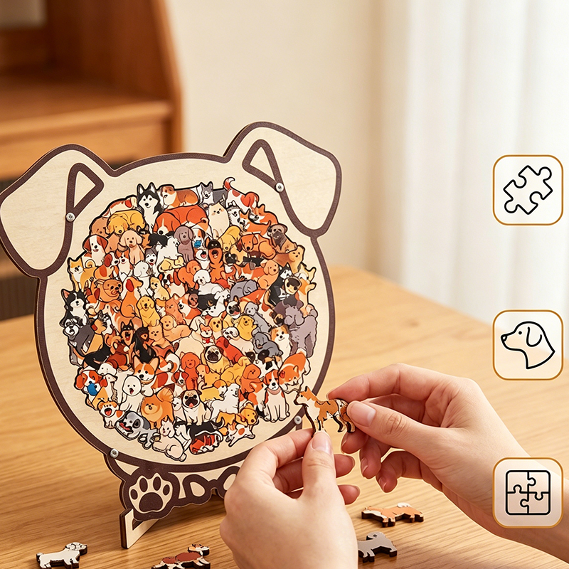 🐶 Adorable Dog-Shaped Wooden Jigsaw Puzzle