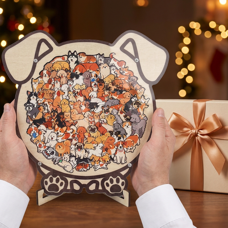 🐶 Adorable Dog-Shaped Wooden Jigsaw Puzzle