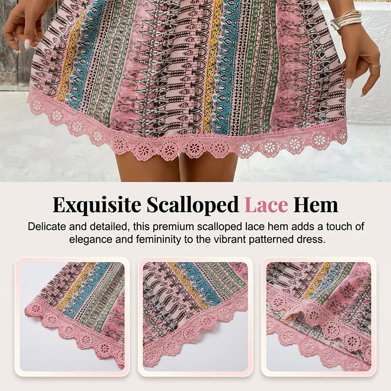 👗 Vestido mini estampado bohemio con escote en V para mujer 💃