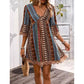 👗 Vestido mini estampado bohemio con escote en V para mujer 💃