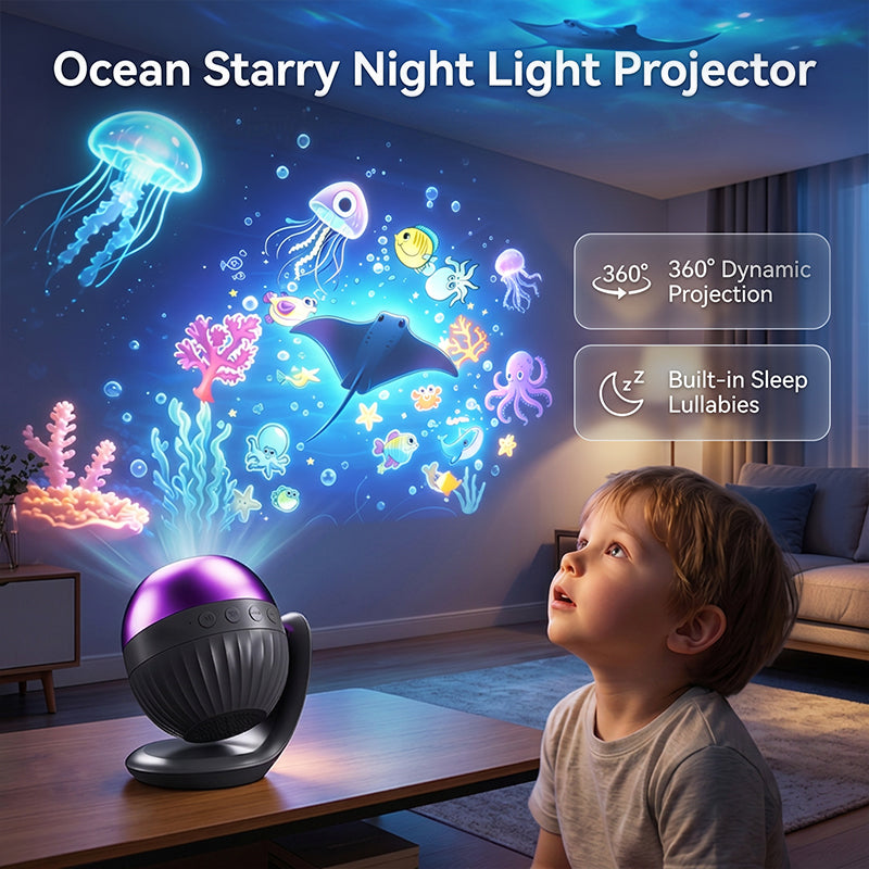 🌌 Proyector de Luz Nocturna Oceano Estrellado con Música para Dormitorios Infantiles