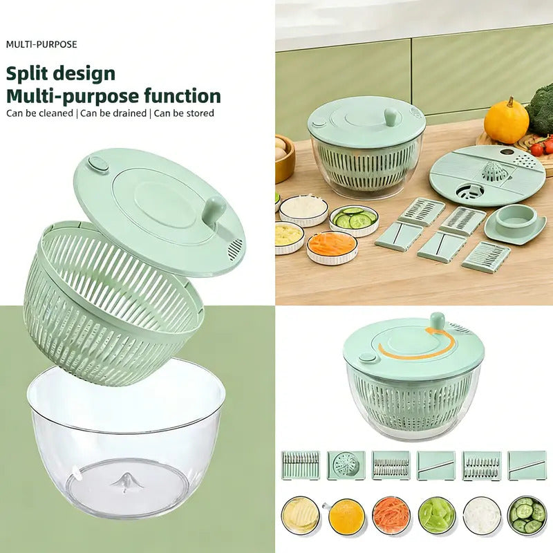 🥬 Cortadora y Centrifugadora de Verduras 8 en 1 | Descuento 50% OFF 🛒 Material Alimenticio Sin BPA, Cuchillas Intercambiables para Rallar, Cortar y Exprimir Cítricos