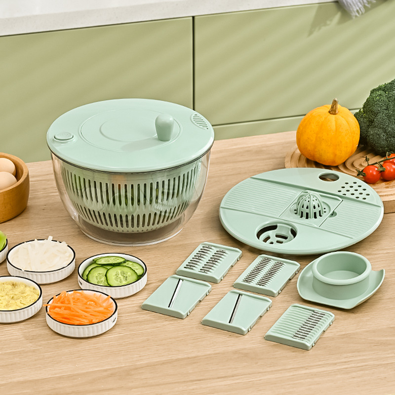 🥬 Cortadora y Centrifugadora de Verduras 8 en 1 | Descuento 50% OFF 🛒 Material Alimenticio Sin BPA, Cuchillas Intercambiables para Rallar, Cortar y Exprimir Cítricos