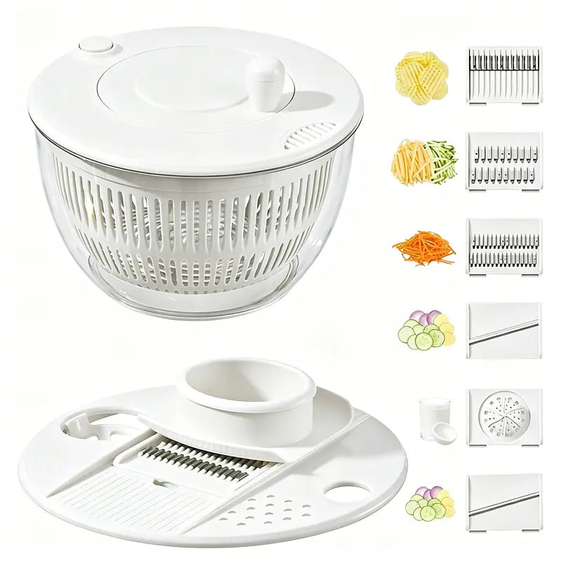 🥬 Cortadora y Centrifugadora de Verduras 8 en 1 | Descuento 50% OFF 🛒 Material Alimenticio Sin BPA, Cuchillas Intercambiables para Rallar, Cortar y Exprimir Cítricos