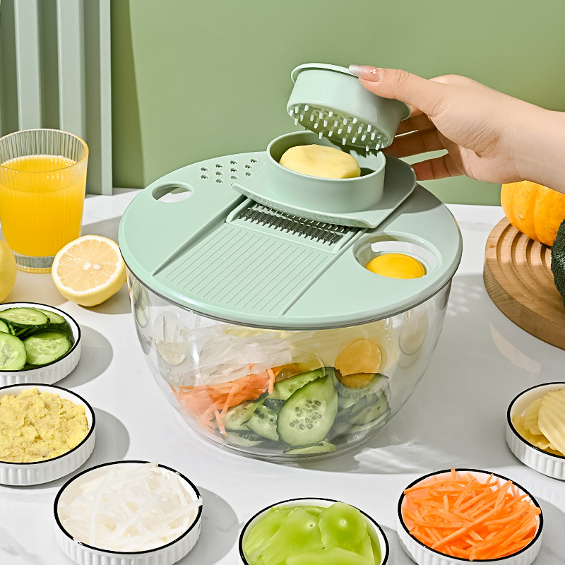 🥬 Cortadora y Centrifugadora de Verduras 8 en 1 | Descuento 50% OFF 🛒 Material Alimenticio Sin BPA, Cuchillas Intercambiables para Rallar, Cortar y Exprimir Cítricos