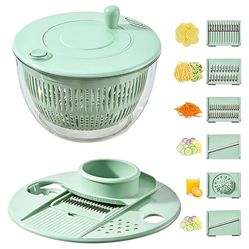 🥬 Cortadora y Centrifugadora de Verduras 8 en 1 | Descuento 50% OFF 🛒 Material Alimenticio Sin BPA, Cuchillas Intercambiables para Rallar, Cortar y Exprimir Cítricos