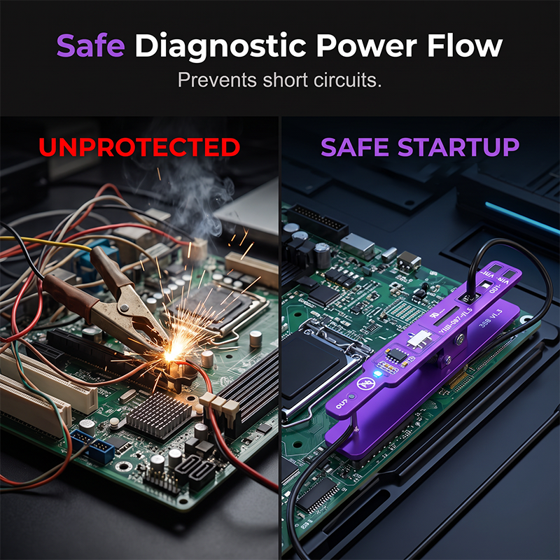 ⚡ Pinza de Arranque Sin Baterías para Reparación de Móviles y Tabletas | Interruptor de Control Preciso, Cuerpo de Aluminio Anodizado, Protección Contra Cortocircuitos para Diagnóstico de Placas Lógicas