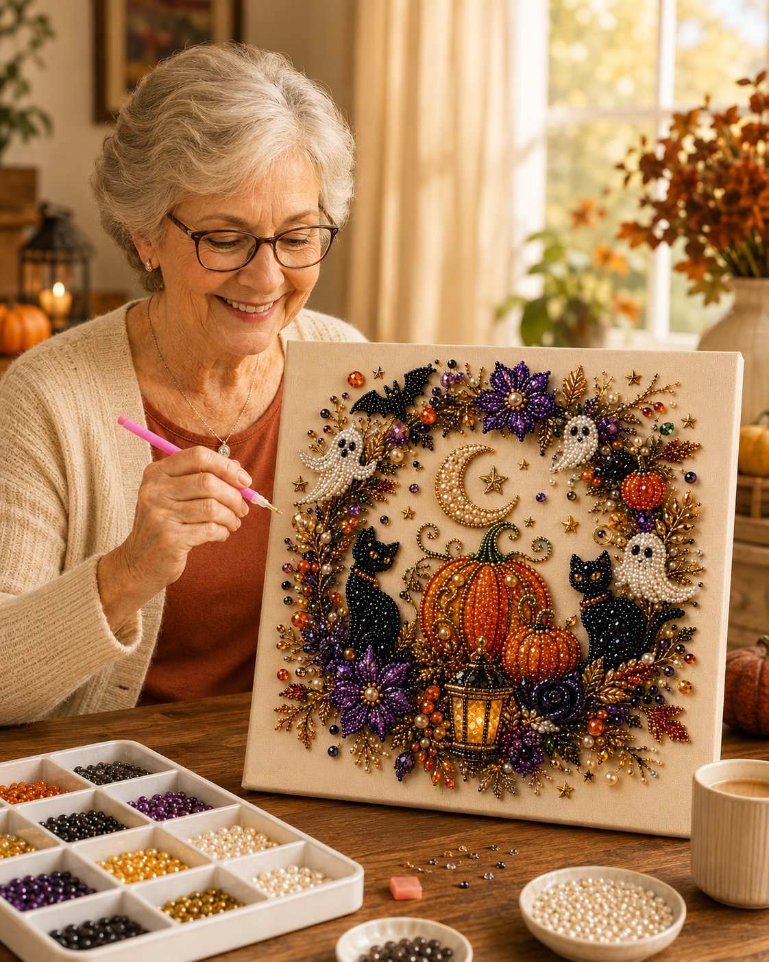 🔥 ¡ÚLTIMO DÍA, 50% DE DESCUENTO! 👻✨ Kit DIY de arte con perlas de Halloween: crea figuras adorables y espeluznantes con pequeñas perlas