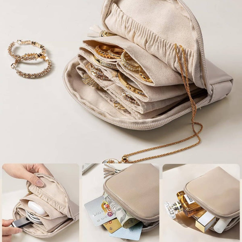 📢📢 ¡50% DESCUENTO !! ⏰ Estuche mini de viaje para joyas con cremallera – Compacto, portátil, ideal para anillos, pendientes y collares ✨
