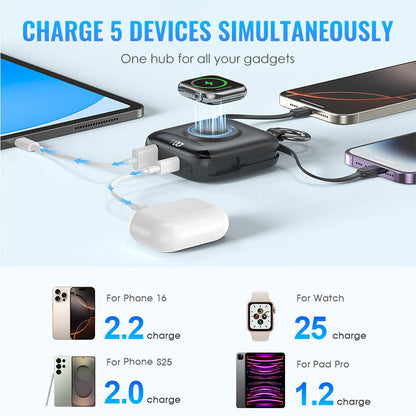 🔋 Power Bank Portátil Magnético Carga Rápida 10000mAh, Carga 5 Dispositivos a la Vez con Cables Integrados