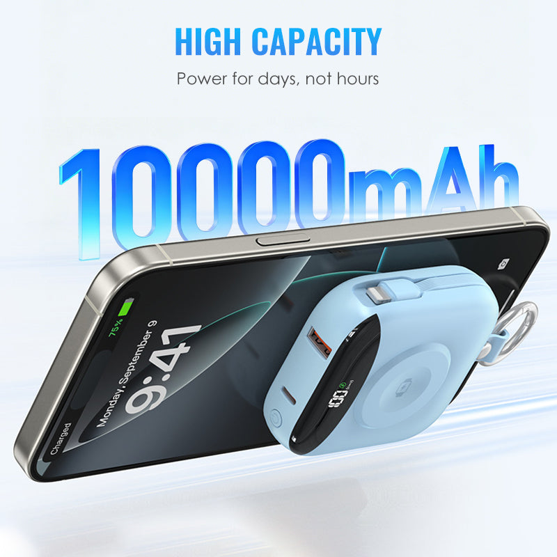 🔋 Power Bank Portátil Magnético Carga Rápida 10000mAh, Carga 5 Dispositivos a la Vez con Cables Integrados