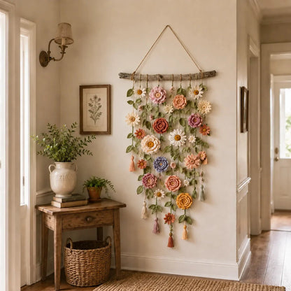 🌸¡ÚLTIMO DÍA DE PRECIO ESPECIAL!!🌸Decoración colgante de pared con flores de ganchillo