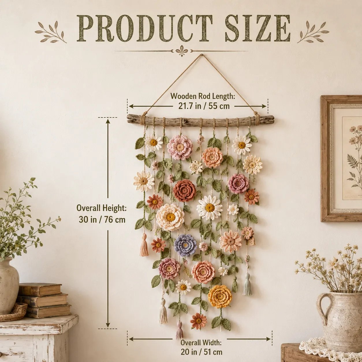 🌸¡ÚLTIMO DÍA DE PRECIO ESPECIAL!!🌸Decoración colgante de pared con flores de ganchillo